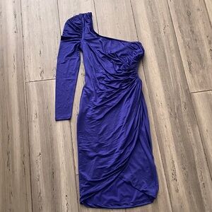 bebe Kardashian Collection Elegant Blue Ruched One-Shoulder Dress XS